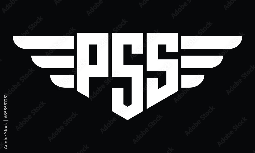 PSS three letter logo, creative wings shape logo design vector template ...
