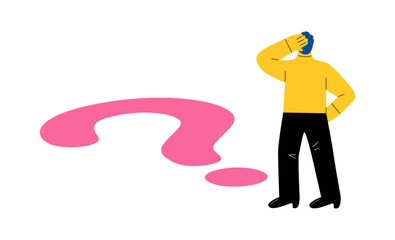 Businessman and question. Dilemma concept. Flat vector illustration isolated on white background