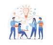 collaboration brainstorming, Sharing and search business ideas. Finding creative solutions to tasks, office workers share ideas, flat vector modern illustration