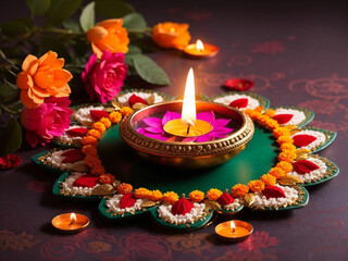 Diwali Diya decorated on the wall diwali concept