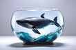 Whale swimming in a fishbowl.
