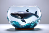 Fototapeta Las - Whale swimming in a fishbowl.