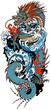 Chinese azure or blue dragon and water waves . A head facing towards the left side and baring its teeth, a serpent-like body, elegantly coiled around a central focal point. Traditional tattoo vector
