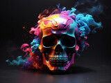 Fototapeta Natura - colorful skull on dark background with color