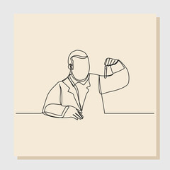 Wall Mural - continuous single line sketch hand drawn drawing of man scientist analyze formula on laboratory tube