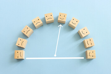 Wall Mural - Top view image of barometer with of happy and sad face. concept of happiness emotion and satisfaction