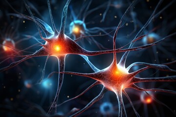 Wall Mural - neuron cells neural network under microscope neuro research science brain signal information transfe
