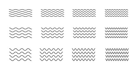 Vector water waves. Set of wavy zigzag lines.