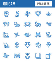 25 Origami Two Color Icons Pack. Vector Illustration.