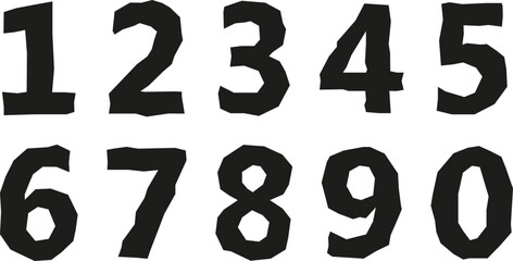 Hand drawn rough numbers set 1234567890. Black modern number