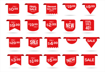 Wall Mural - Collection of red labels sale or discount sticker vector illustration 