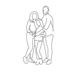 Wall Mural - One line art drawing  family