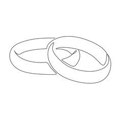 Sticker - One continuous line drawing of Wedding rings. Romantic elegance concept and symbol proposal engagement and love marriage invitation in simple linear style. Editable stroke. Doodle vector illustration