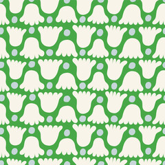 Wall Mural - Cute and simple texture with flowers and dots. Repeated seamless pattern with organic shapes. Stylised floral background