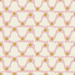 Wall Mural - Cute and simple texture with flowers and dots. Repeated seamless pattern with organic shapes. Stylised floral background