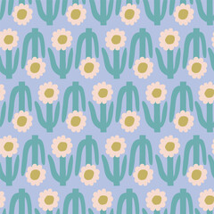 Wall Mural - Beautiful floral pattern in retro style. Vector seamless texture with cute flowers. Hand drawn flowers background