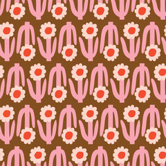 Wall Mural - Beautiful floral pattern in retro style. Vector seamless texture with cute flowers. Hand drawn flowers background