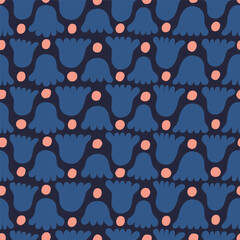 Wall Mural - Cute and simple texture with flowers and dots. Repeated seamless pattern with organic shapes. Stylised floral background