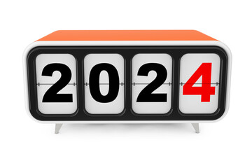 Wall Mural - Retro Flip Clock with 2024 New year Sign. 3d Rendering