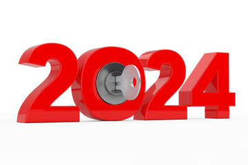 Aufkleber - New 2024 Year Sign with Key. 3d Rendering