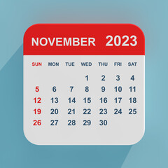 Fototapete - Flat Icon Calendar November 2023. 3d Rendering