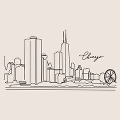 Wall Mural - Chicago continuous line art minimalist vector logo