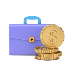 Aufkleber - Cartoon Icon Briefcase or Schoolbag with Dollar Golden Coins. 3d Rendering