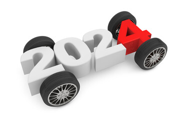 Poster - 2024 Year Concept with Car Wheels. 3d Rendering