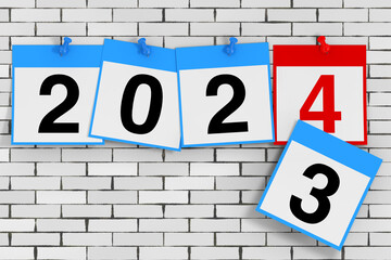 Aufkleber - New 2024 Year Start Concept. Calendar Sheets with 2024 New Year Sign. 3d Rendering
