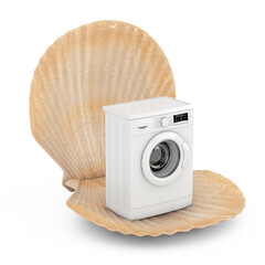 Aufkleber - Abstract Modern Fashion Elegant Washing Machine in Beauty Scallop Sea or Ocean Shell Seashell. 3d Rendering