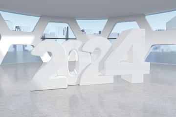 Aufkleber - White New 2024 Year Sign in Abstract Bright Office Meeting Room. 3d Rendering