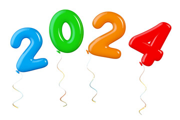 Aufkleber - Multicolour Balloons as 2024 New Year Sign. 3d Rendering