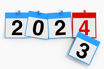 Aufkleber - New 2024 Year Start Concept. Calendar Sheets with 2024 New Year Sign. 3d Rendering