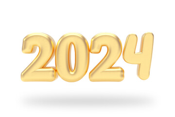 Poster - New 2024 Year Golden Inflated Bubble Sign. 3d Rendering
