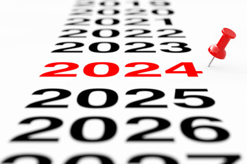 Aufkleber - New 2024 Year Sign with Red Pin Marker. 3d Rendering