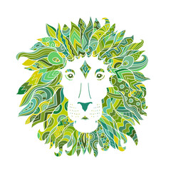 Poster - Hand drawn outline lion head decorated with abstract doodle zentangle ornaments. Sketch for your design