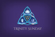 Trinity Sunday Banner. Religious trinity, crown, Jesus, holy spirit, dove. Blue metallic trinity symbol. Observed on the first Sunday after Pentecost. Vector Illustration. 