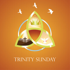 Wall Mural - Trinity Sunday Vector Illustration. Religious trinity, crown, cross, holy spirit, dove. Gold and silver trinity.  For Design elements, posters, cards, social media, banner, web, cards, icons.
