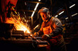 Foundry worker at his workplace in a metallurgical company