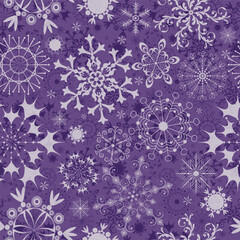 Wall Mural - Vector violet seamless Christmas pattern with snowflakes