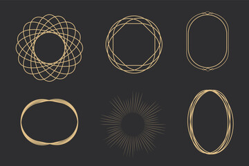 Wall Mural - set golden celestial frames, borders, arch line art esoteric minimal decoration with sparkles isolat