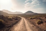 Fototapeta Motyle - A scenic dirt road cutting through a barren desert landscape