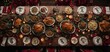  A top-down view of a Christmas dinner table, showcasing a diverse range of dishes and flavors, all beautifully presented and ready to be devoured 
