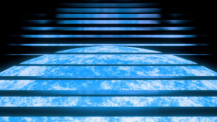 Wall Mural - sci fi abstract background with a big planet and moving rays above it in outer space. design. concep