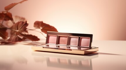 Poster - A pink compact with a pink blush and a pink lip gloss. AI