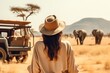 girl goes to the african jungle to see the animals generative ai