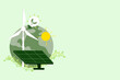 © ADDICTIVE STOCK - Earth with symbols of alternative energy painted on green backdrop