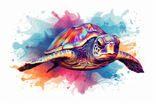 Watercolor Style Design, Design Of A Turtle