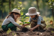 © Atchariya63 - Children helping planting tree on nature field grass forest