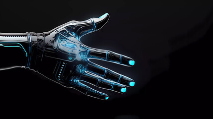 Wall Mural - Futuristic Cybernetic Robotic Hand in Cyberpunk Style. Modern 3d graphic concept.